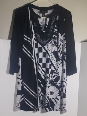 Style & Co. Black and White Mixed-Print Tunic
